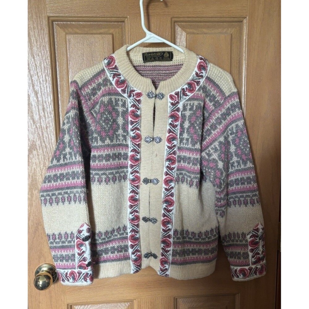 Nordstrikk Cardigan 100% Virgin Wool Sweater Norway Fair Isle Womens Size 38